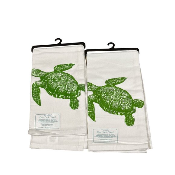 Kay Dee Sea Turtle Krinkle Flour Sack Towel Set of 2, 26" x 26" - Picture 1 of 2